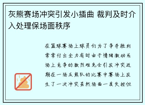 灰熊赛场冲突引发小插曲 裁判及时介入处理保场面秩序